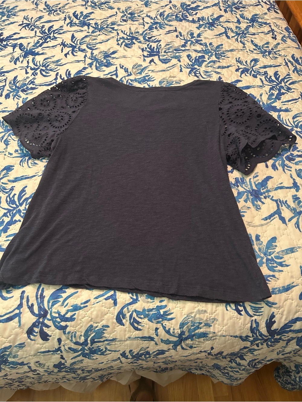 Chelsea & Theodore Navy Eyelet Short Sleeve Tee - Picture 2 of 3